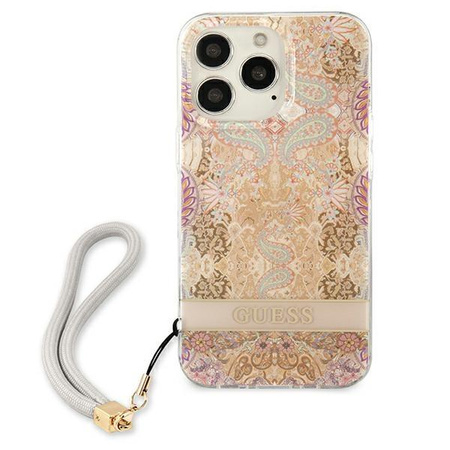 Guess Flower Cord - Case with Lanyard iPhone 13 Pro Max (Gold)