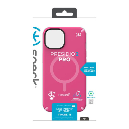 Speck Presidio2 Pro MagSafe - Antibacterial iPhone 14 / iPhone 13 Case (Digitalpink / Blossompink / White)