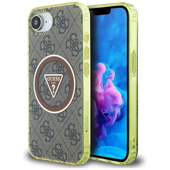 Guess IML Metal Glitter 4G Circle Triangle MagSafe - étui pour iPhone 16e (marron)