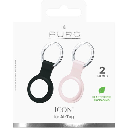 PURO ICON Case - Silikonowy brelok do Apple AirTag (zestaw 2 sztuk) (czarny i piaskowy róż)