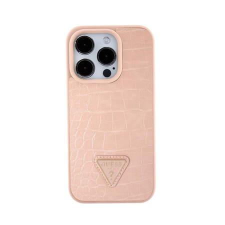 Guess Kroko-Dreieck Metall-Logo - iPhone 15 Pro Tasche (rosa)