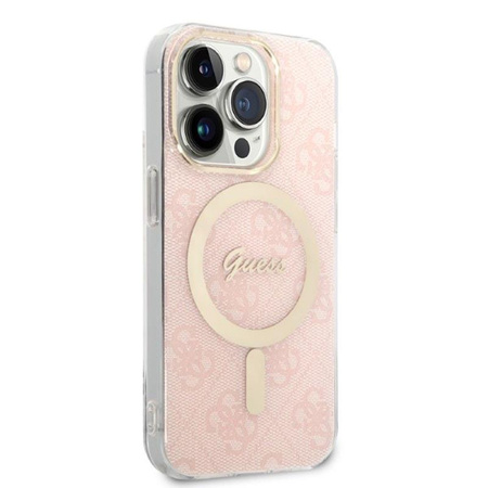 Guess Bundle Pack MagSafe 4G - MagSafe iPhone 14 Pro Case + Charger Set (pink/gold)