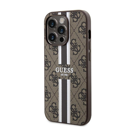 Guess 4G Printed Stripes MagSafe - Etui iPhone 14 Pro (Brązowy)