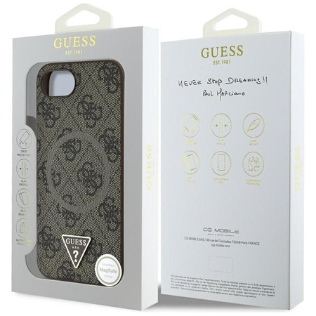 Guess 4G Ring Triangle Logo MagSafe - étui pour iPhone 16e (marron)