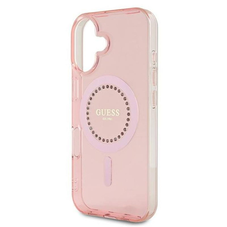 Guess IML Rhinestones MagSafe - Coque iPhone 16 (rose)