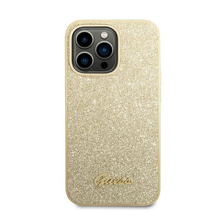 Guess Glitter Flakes Metal Logo Case - Coque iPhone 14 Pro (Or)