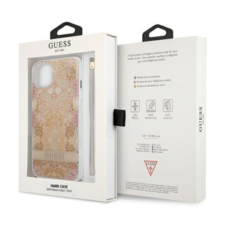 Guess Flower Cord - Case with lanyard iPhone 13 mini (Gold)