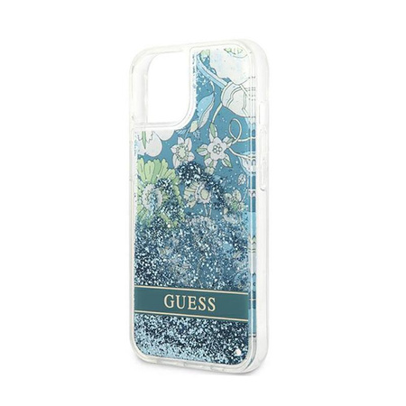 Guess Liquid Glitter Flower - iPhone 13 mini case (blue/green)