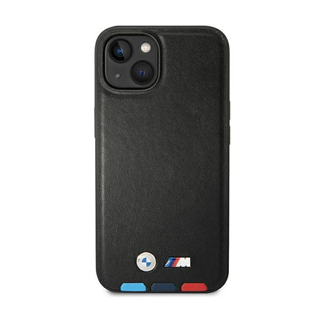 BMW Leder Hot Stamp Tricolor MagSafe - iPhone 14 Tasche (Schwarz)