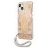 Guess Flower Cord - Case with lanyard iPhone 13 mini (Gold)