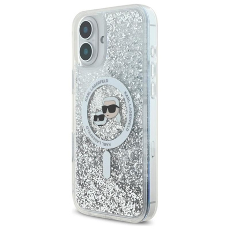 Karl Lagerfeld Liquid Glitter Karl & Choupette Head MagSafe - iPhone 16 Case (Transparent)