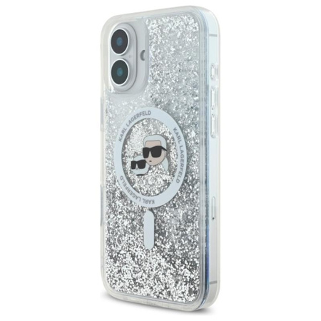 Karl Lagerfeld Liquid Glitter Karl & Choupette Head MagSafe - Hülle für iPhone 16 (transparent)