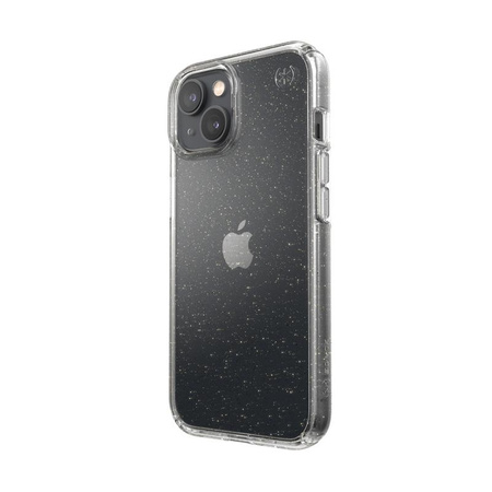 Speck Presidio Perfect-Clear avec paillettes - Coque pour iPhone 14 / iPhone 13 avec revêtement MICROBAN (transparent / paillettes d'or)