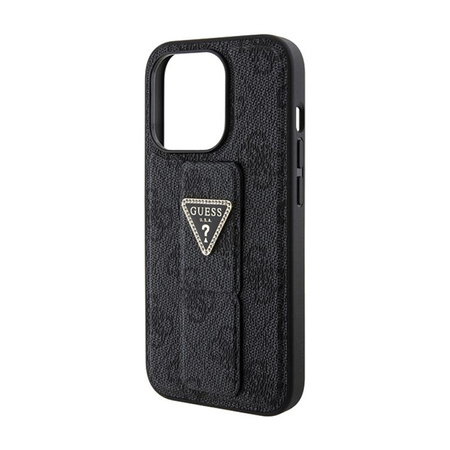 Guess Grip Stand 4G Triangle Strass Logo - pouzdro pro iPhone 15 Pro (černé)