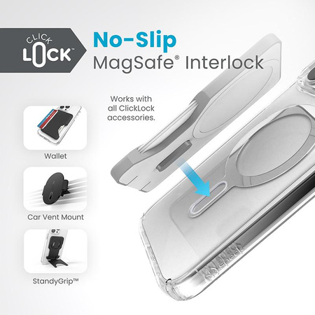 Speck Presidio Perfect-Clear ClickLock & Magsafe - Case for iPhone 15 Pro Max (Clear / Chrome Finish / Serene Silver)