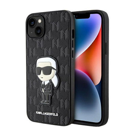 Karl Lagerfeld Saffiano Monogramm NFT Ikonik - iPhone 14 Plus Tasche (Schwarz)