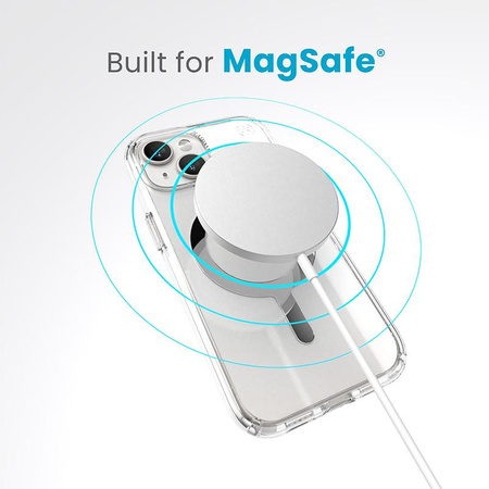 Speck Presidio Perfect-Clear MagSafe - pouzdro iPhone 16e / iPhone 15 / iPhone 14 / iPhone 13 (čiré / chromované provedení / stříbrná barva)