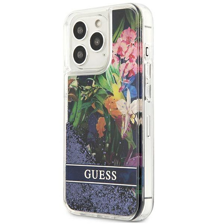 Guess Liquid Glitter Flower - Coque iPhone 13 Pro Max (bleu)
