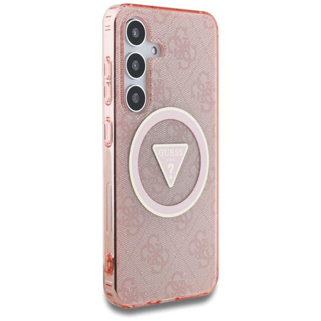 Guess 4G Glitter Triangle Buttons MagSafe - étui pour Samsung Galaxy S25 (rose)