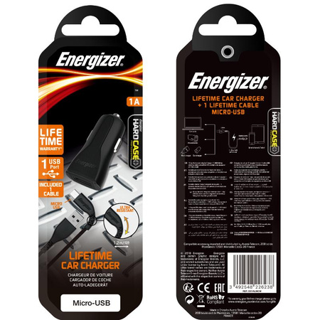 Energizer HardCase - Chargeur de voiture USB-A 1A + câble Micro USB (Noir)