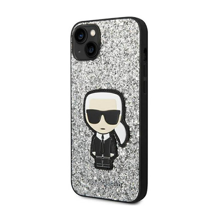 Karl Lagerfeld Glitter Flakes Ikonik - pouzdro pro iPhone 14 Plus (stříbrné)