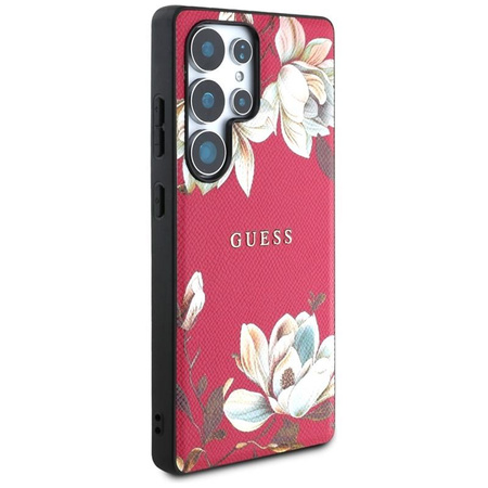 Guess Genarbtes gedrucktes Blumenmuster MagSafe - Hülle für Samsung Galaxy S25 Ultra (fuchsia)