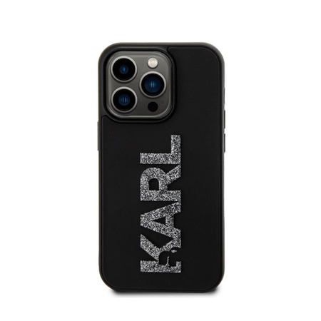 Karl Lagerfeld 3D gumi csillogó logó - iPhone 15 Pro tok (fekete)