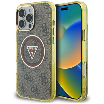 Guess IML Metal Glitter 4G kör háromszög MagSafe - tok iPhone 16 Pro (barna)