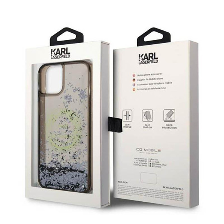 Karl Lagerfeld Liquid Glitter Round RSG Logo Case - Hülle für iPhone 14 (Schwarz)