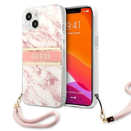 Guess Marmorriemen - iPhone 13 Mini Tasche (rosa)