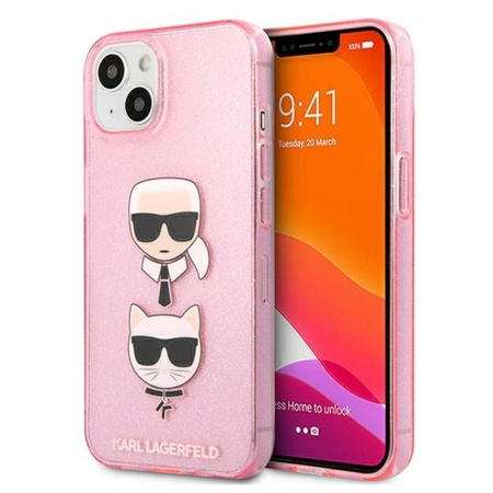 Karl Lagerfeld Glitter Karl & Choupette Head - Coque iPhone 13 (rose)