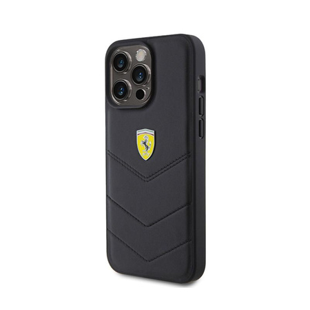 Ferrari Quilted Metal Logo - Hülle für iPhone 15 Pro Max (Schwarz)