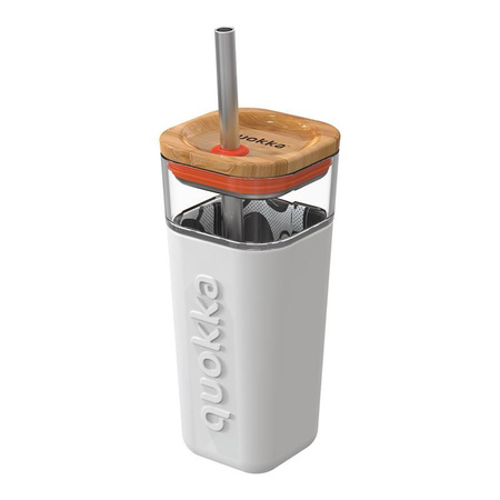 Quokka Liquid Cube - Mug en verre 540 ml avec paille en acier inoxydable (Inner Graffiti)