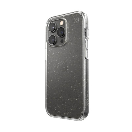 Speck Presidio Perfect-Clear with Glitter - iPhone 14 Pro Case with MICROBAN Coating (Clear / Gold Glitter)
