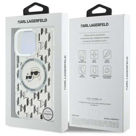 Karl Lagerfeld IML Monogram Karl & Choupette Head MagSafe - pouzdro pro iPhone 16 Pro (průhledné)