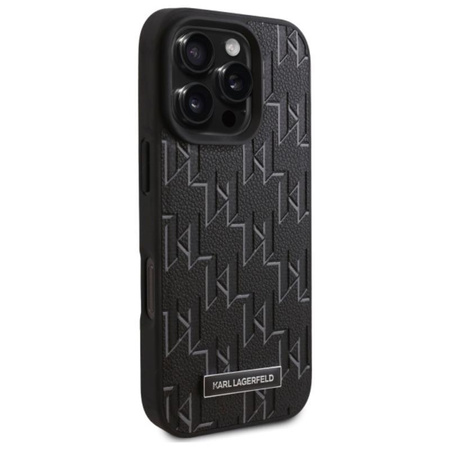 Karl Lagerfeld Leather Monogram Metal Logo MagSafe - Hülle für iPhone 16 Pro Max (schwarz)