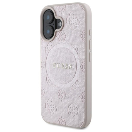 Guess Saffiano Peony Classic Logo MagSafe – Hülle für iPhone 16 (rosa)