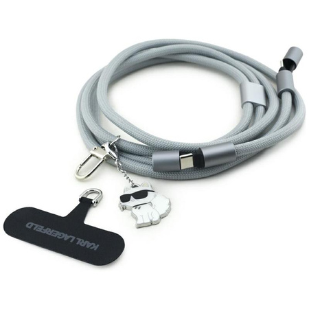 SZARY KABEL USB C 1.5M SZYBKIE ŁADOWANIE KARL LAGERFELD PASEK DO TELEFONU