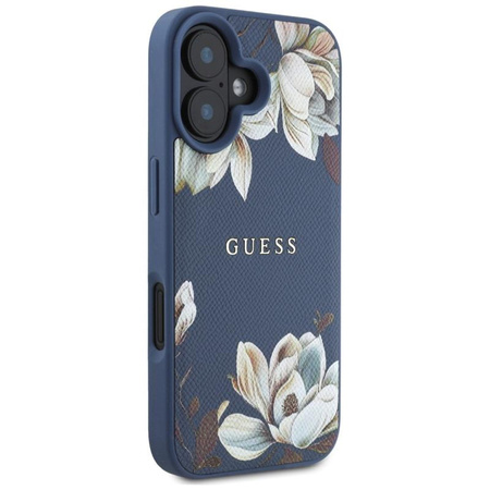 Guess Grained Printed Flower Pattern MagSafe - Hülle für iPhone 16 (blau)