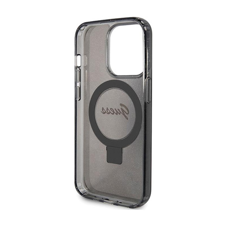 Guess Ring Stand Script Glitter MagSafe - iPhone 15 Pro tok (fekete)
