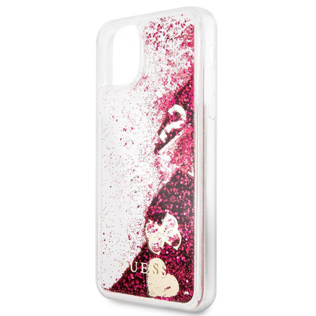 Guess Liquid Glitter Hearts - iPhone 11 Pro Max Case (raspberry)