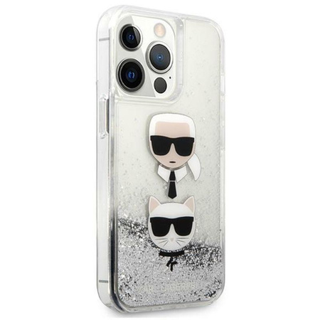 Karl Lagerfeld Liquid Glitter Karl & Choupette Head - Coque iPhone 13 Pro (argent)