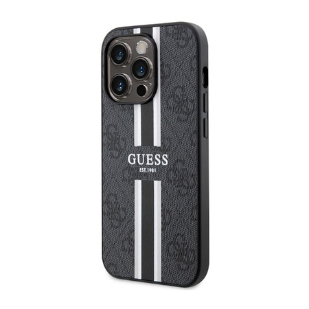 Guess 4G Coque MagSafe à rayures imprimées - iPhone 14 Pro Case (Noir)