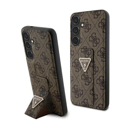 Guess Grip Stand 4G Triangle Strass Logo - Hülle für Samsung Galaxy S24 (Braun)