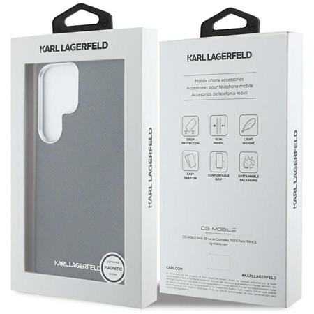Karl Lagerfeld Saffiano Full Wrapped Elongated Metal Logo MagSafe - Tasche für Samsung Galaxy S25 Ultra (schwarz)