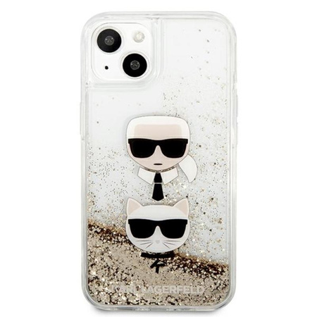 Karl Lagerfeld Liquid Glitter Karl & Choupette Head - pouzdro na iPhone 13 mini (zlaté)