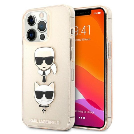 Karl Lagerfeld Glitter Karl & Choupette Head - pouzdro pro iPhone 13 Pro (zlaté)