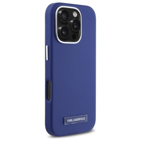 Karl Lagerfeld FW Metal Plate MagSafe - Hülle für iPhone 16 Pro (blau)