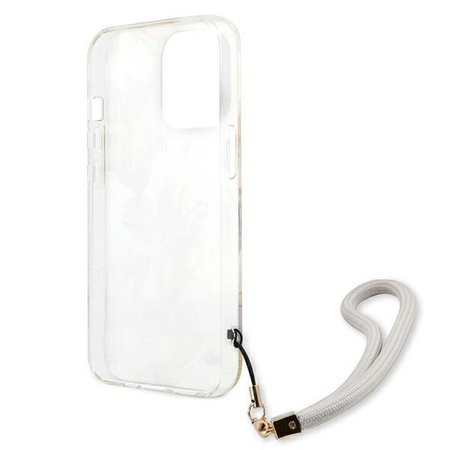 Guess Flower Cord - pouzdro se šňůrkou na iPhone 13 Pro (fialové)