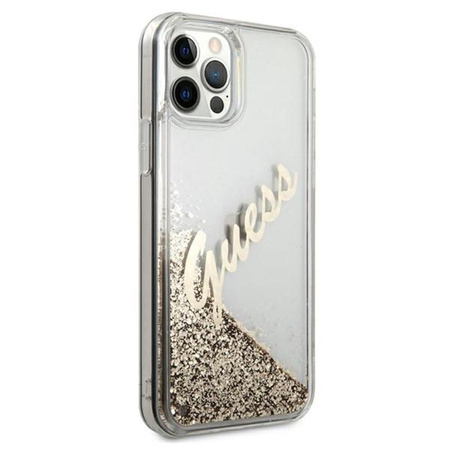 Guess Glitter Vintage Script - Etui iPhone 12 Pro Max (złoty)
